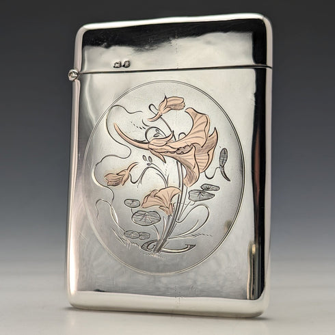 1906 British Antique Sterling Silver Art Nouveau Card Case 73g William M Hayes